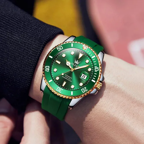 Vista 2 de Reloj automático de viento automático para hombre, reloj de lujo de acero inoxidable con fecha, reloj clásico impermeable con bisel giratorio