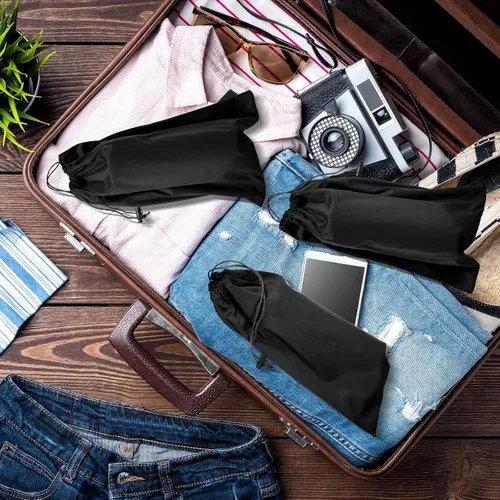 Vista 6 de Flutesan Bolsa de almacenamiento de juguetes, bolsa de microfibra para gafas de sol, bolsa plegable con cordón ajustable (7 x 9.8 pulgadas, negro)