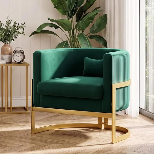 Vista 10 de Silla Decorativa de Terciopelo Dorado Silla Moderna de Barril Sillas Tapizadas con Brazos para Dormitorio, Sala de Estar, Sofá, Sillas de Club