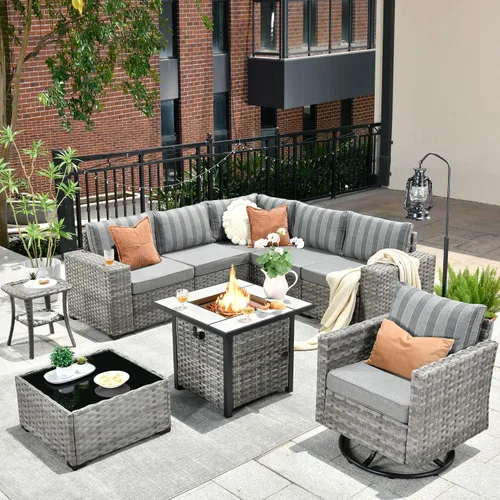 Vista 49 de HOOOWOOO Outdoor Patio Sectional Furniture Sofa Set with Widened Armrest,6 Piece Small Modern Wicker Couch,Modular L Shaped Conversation Seating Set