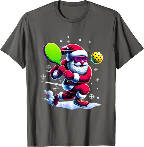 Vista 66 de Pickle Ball Navidad Santa Deporte Jugador Padel Raqueta Snow Camiseta Negro