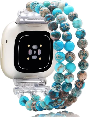 Vista 11 de C&L Accessories Pulseras compatibles con bandas Fitbit Versa 3/Versa 4/Fitbit Sense 2/Bandas Sense para mujeres y hombres con cuentas de piedras