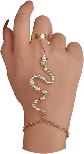 Vista 8 de Pulsera de anillo de cadena de mano Boho serpiente anillo de dedo pulsera arnés de mano esclavo pulseras de cadena india accesorios de joyería