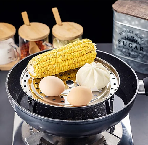 Vista 2 de Rejilla para vapor, estante para olla a presión y enlatado, acero inoxidable 304, bandeja redonda para cocinar al vapor con patas desmontables