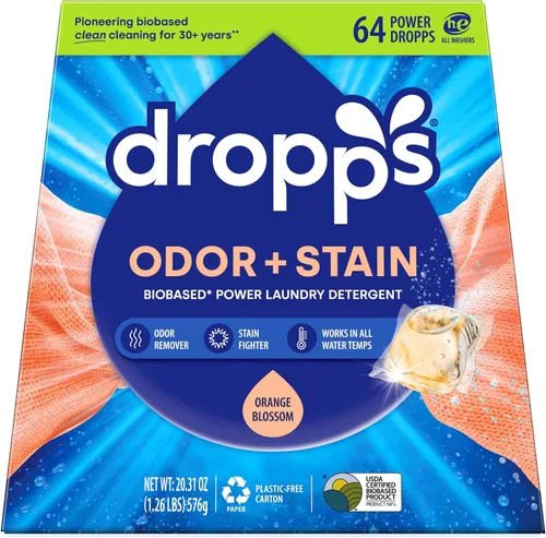 Vista 16 de Dropps Cápsulas de detergente para ropa a base de biológicas Odor & Stain Crisp Breeze HE compatibles con ropa fresca, suministros de jabón