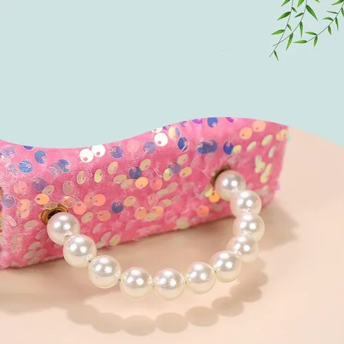 Vista 8 de Bolso cruzado de lentejuelas para niños pequeños, con asa superior de perla, lazo con purpurina, cartera para niñas pequeñas, accesorios