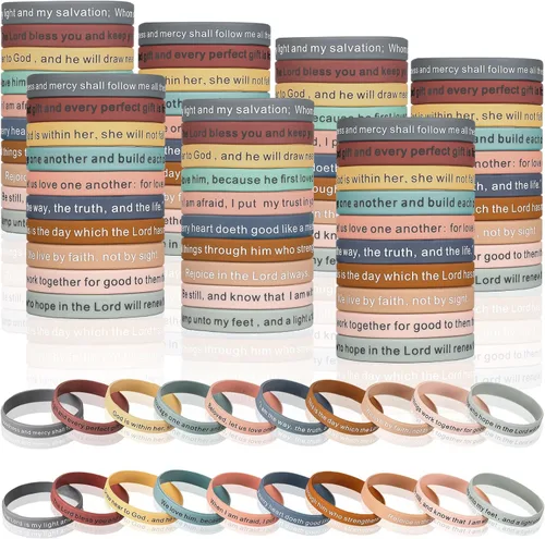 Vista 14 de Estune 120 pulseras con versículo bíblico, pulseras cristianas, color azul
