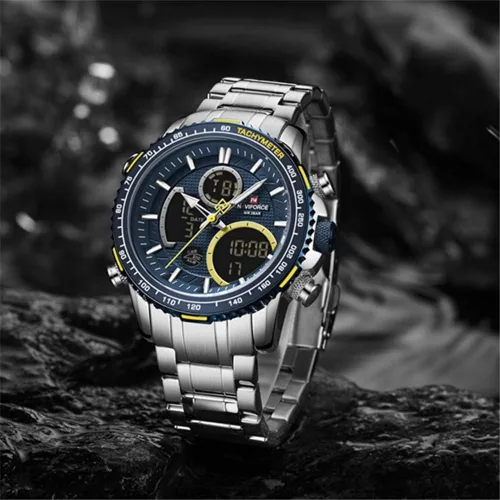 Vista 4 de NAVIFORCE Reloj analógico digital para hombre cronógrafo resistente al agua deportivo relojes de cuarzo de negocios moda de acero inoxidable Militar