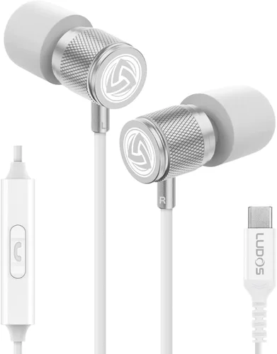 Vista 14 de LUDOS Auriculares con cable ultra intraauriculares, 5 años de garantía, auriculares con micrófono, auriculares con cancelación de ruido, espuma