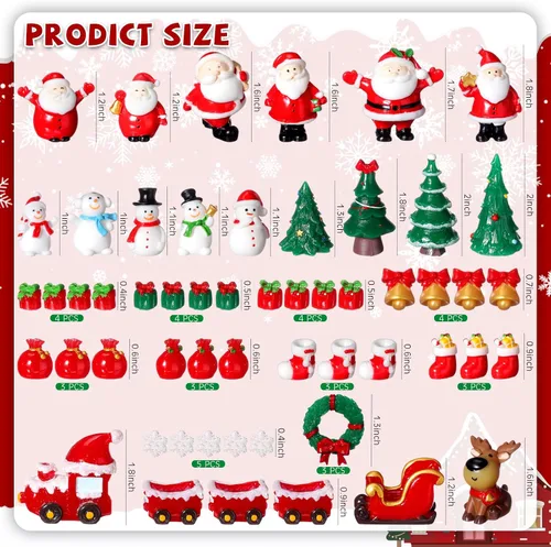 Vista 2 de 58 piezas de figuritas en miniatura de Navidad, miniaturas de Santa Claus, muñeco de nieve, copo de nieve, reno en miniatura de resina, adornos