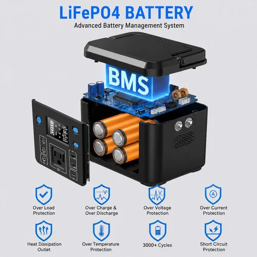 Vista 9 de 200W Portable Power Station, 192Wh LiFePO4 Solar Generator for Camping Black