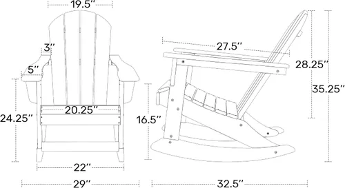 Vista 3 de HDPE Laguna Silla mecedora Adirondack de polietileno para exteriores (juego de 2), color negro