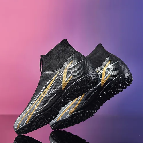 Vista 4 de luluboy Tacos de fútbol para hombre, zapatos de fútbol de alta calidad, con cordones, antideslizantes, botas de césped TF para interiores