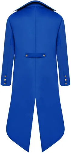 Vista 2 de Chaqueta larga estilo steampunk gótico medieval vintage para hombre, estilo victoriano, con botones, abrigo de golondrina, uniforme Azul
