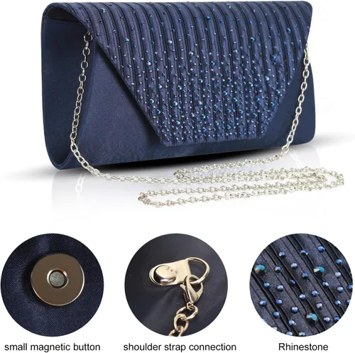Vista 6 de Eshow Bolso de mano para mujer, bolso de noche, diseño de lentejuelas con cuentas vintage, bolsa de diamantes de imitación para boda, fiesta
