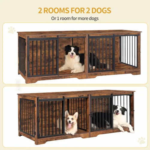 Vista 4 de Hzuaneri Mueble Jaula para Perros de 78" para 2 Perros, Jaula Doble para Perros con Divisor, Perrera de Madera Resistente para Perros, Jaula