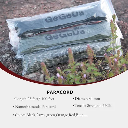 Vista 2 de Paracord Cuerda de Paracaídas 550 de 9 Núcleos para Campamento, 100 pies, Verde militar