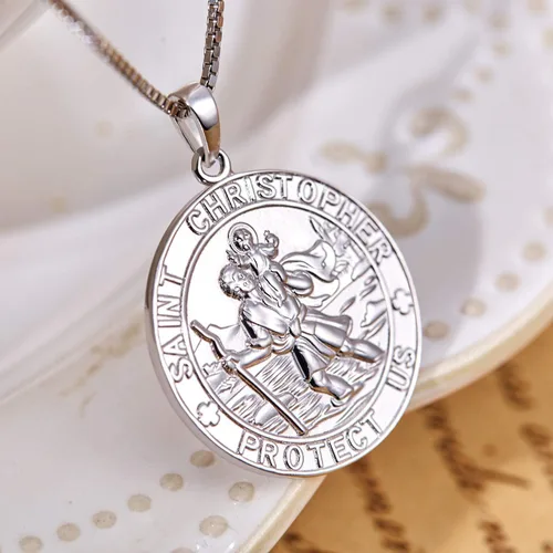 Vista 2 de YL Collar de San Cristóbal de plata de ley 925 grabado personalizado medallón protector religioso antiguo colgante de talismán medallaencajadoocket
