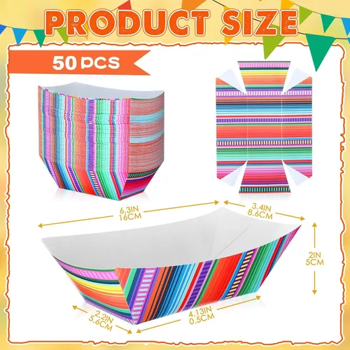 Vista 2 de Engrowtic 50 piezas de bandejas desechables para nachos mexicanos, bandejas de comida para fiestas, bandejas de papel para aperitivos ensambladas