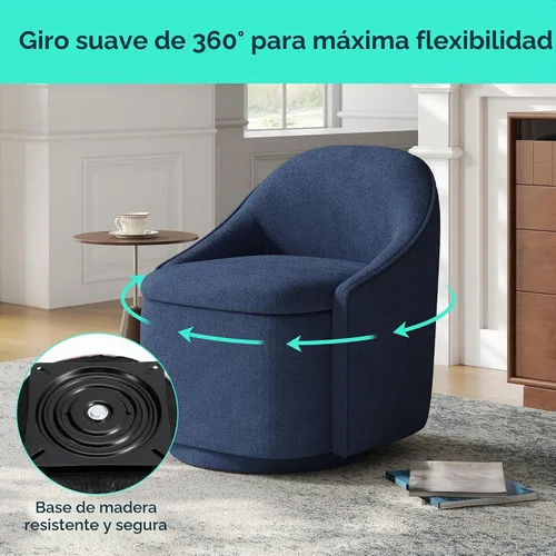 Vista 3 de [Usado] LINSY Juego de 2 Sillas Giratorias de Acento, Cómodas Sillas Tipo Barril de Chenilla con Almacenamiento Giratorio de 360 Grados, Sillón Azul