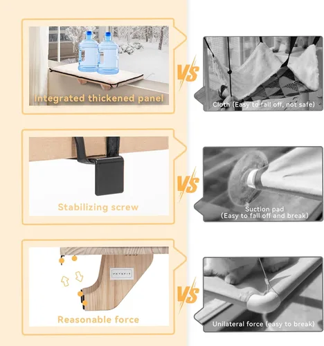 Vista 4 de Percha de Ventana para Gatos Petsfit, Hamaca de Gato de Madera Maciza Natural con Estera de Forro Polar Desmontable, Percha de Ventana Fácil