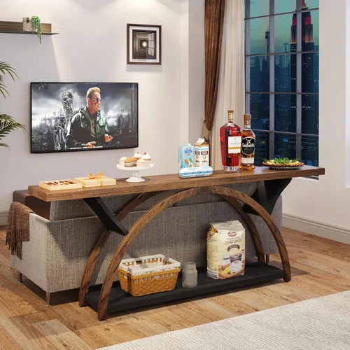 Vista 4 de Tribesigns Mesa consola de 70.87 pulgadas con estante de almacenamiento, mesa de sofá larga estrecha detrás del sofá, mesa de entrada rústica de 2