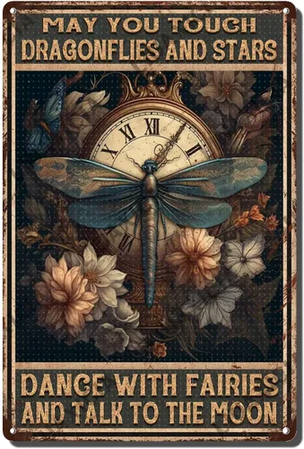 Vista 11 de LIUAXICIA Letrero de estaño vintage divertido con texto en inglés «Into The Forest I go to Lose My Mind and Free My Soul Dragonfly», letrero