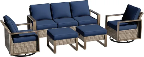 Vista 50 de Sofá de Mimbre Metálico para Patio de 75", Sofá Sillón de Ratán para Exteriores de 3 Asientos para Todo Tipo de Clima con Cojines Premium