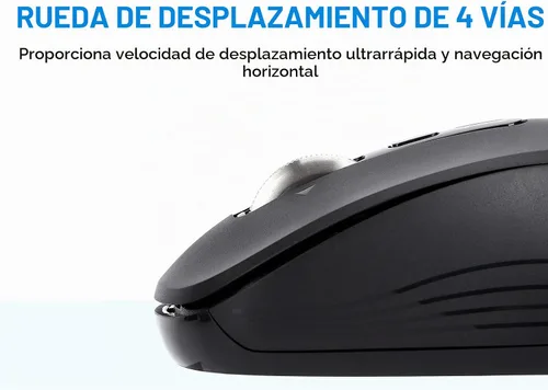 Vista 5 de Ratón Bluetooth inalámbrico, multimodo de 3 dispositivos (USB + 2 Bluetooth), rueda de desplazamiento de metal de 4 vías, DPI ajustable, clic Negro