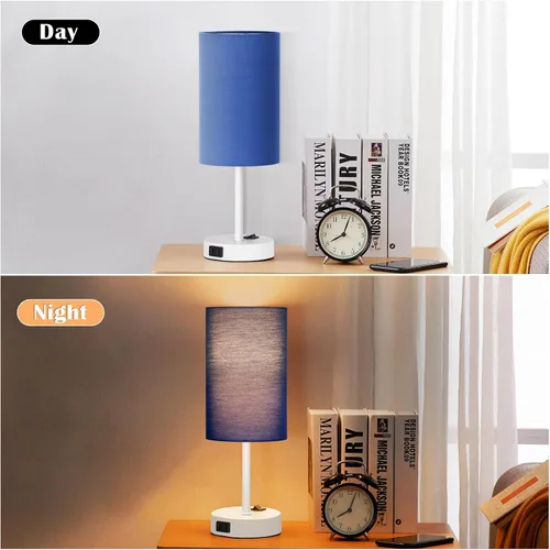 Vista 6 de ZJOJO Juego de 2 lámparas de mesa para dormitorio, lámparas pequeñas de noche con interruptor basculante regulable de 3 vías y toma de corriente