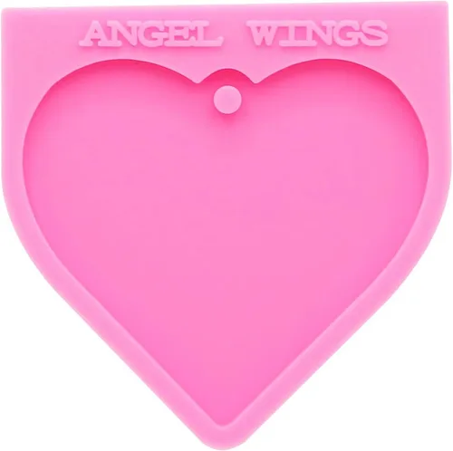 Vista 2 de Angel Wings Moldes de silicona de resina para llavero de corazón brillante para hacer collares, moldes para hacer joyas, llavero, colgante, bolsa