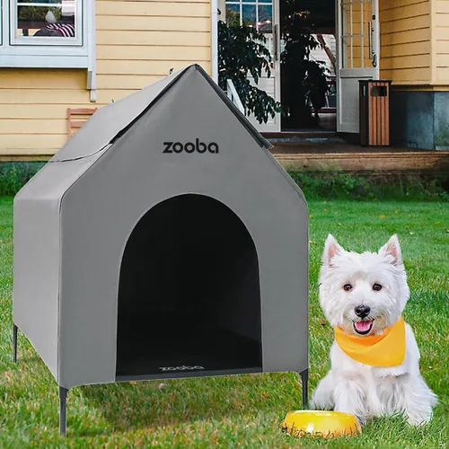Vista 14 de Zooba Casa para perros 2 en 1 de 29 pulgadas para perros medianos, casa elevada para perros al aire libre e interior, refugio elevado para mascotas