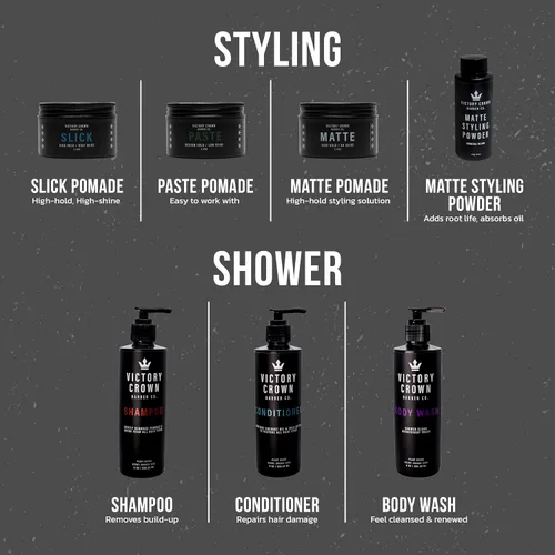 Vista 7 de Victory Crown - Pomada mate de alta sujeción, cera sin brillo, 3.4 onzas Matte pomade with strong all-day hold and zero shine. Water-based styling