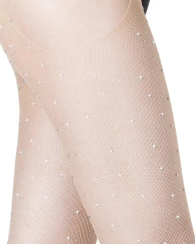 Vista 5 de Medias de red para mujer, medias brillantes con diamantes de imitación