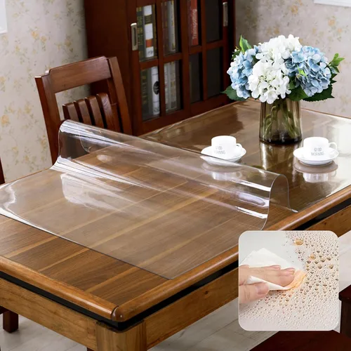 Vista 22 de Mantel de plástico transparente, protector de alfombrilla de escritorio, 0.06 pulgadas de grosor, mantel para oficina, comedor, dormitorio