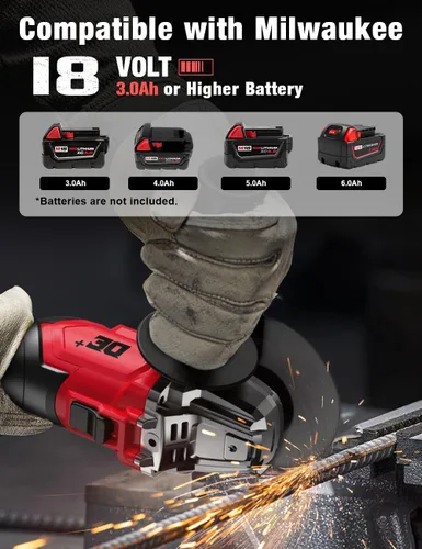 Vista 3 de Amoladora angular sin escobillas para batería Milwaukee M18, amoladora angular pequeña inalámbrica de 4 – 1/2 pulgadas con mango auxiliar, 10 lijas