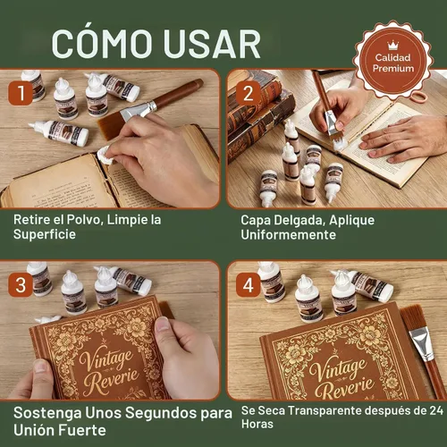 Vista 3 de Pegamento para encuadernación de libros de 0.74 onzas con cepillo, adhesivo neutro PH PVA, pegamento para libros, se seca transparente y permanece