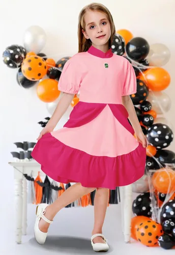 Vista 2 de Remimi Princess Peach Dress Short Sleeve Daisy Dress 5-14 Years