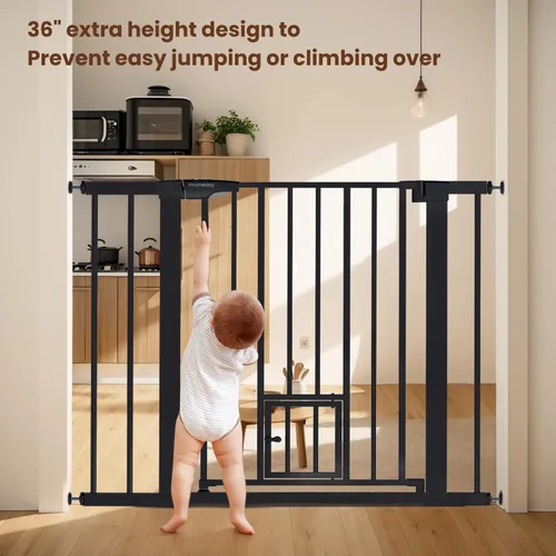 Vista 3 de Mumeasy Puerta de bebé extra alta de 36 pulgadas de alto con puerta para gatos, puerta de perro montada a presión de 29.6-40.5 pulgadas de ancho