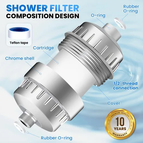 Vista 5 de Filtro de ducha de 30 etapas, filtro de ducha para agua dura, filtro de agua de ducha de alto rendimiento para eliminar metales pesados de fluoruro