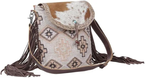 Vista 2 de Bolso bandolera de cuero occidental para mujer, bolso cruzado de lona reciclada, Precipitado