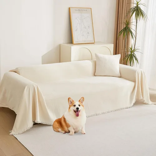 Vista 19 de MYSKY HOME - Funda extragrande para sillón de 1 cojín, lavable, protector de sofá con borlas, para mascotas y niños, 71 x 91 pulgadas, color beige