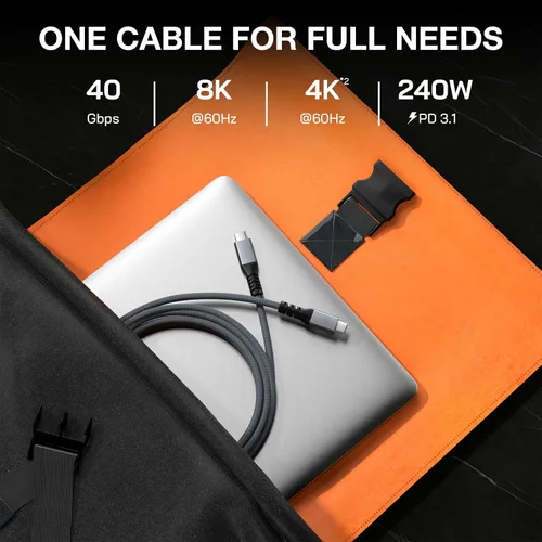 Vista 5 de UseBean Cable Thunderbolt USB C de 1 pie, cable USB 4 corto de 12 pulgadas para Thunderbolt 4 40Gbps 8K/6K video, 240 W USBC a USBC cable de carga