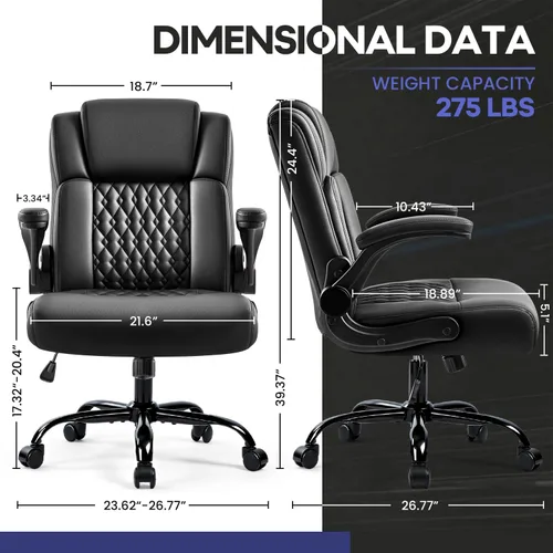 Vista 3 de Silla de escritorio de cuero OFIKA, silla de oficina ergonómica con soporte lumbar, silla de computadora, silla ejecutiva de cuero con reposabrazos