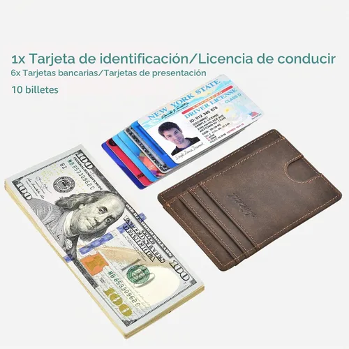 Vista 10 de Cartera delgada RFID bolsillo frontal minimalista seguro delgado titular de la tarjeta de crédito Marrón