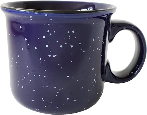 Vista 2 de Taza de café de cerámica de 14 onzas (juego de 4), color azul con acabado moteado, taza duradera de pared gruesa estilo campamento para exteriores