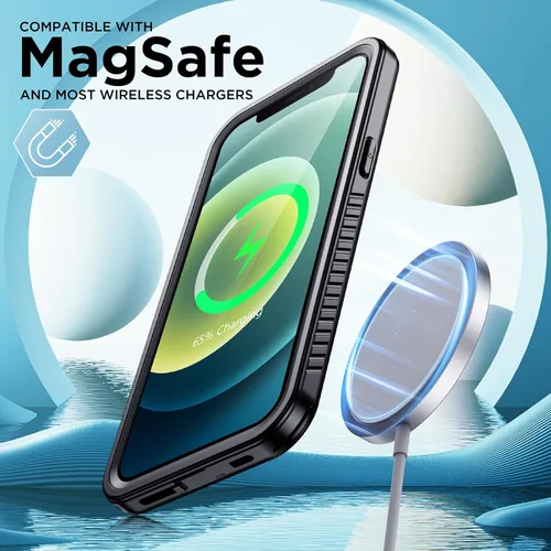 Vista 7 de Funda impermeable para iPhone 12, IP68 bajo el agua, a prueba de caídas, polvo y real 360, antideslizante, resistente, resistente, a prueba de Negro