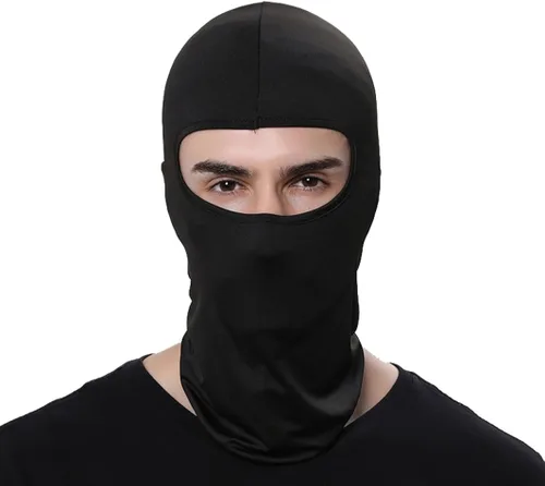 Vista 3 de Paquete de 5 mascarillas faciales de esquí negras para hombre, pasamontañas a prueba de polvo para equitación al aire libre, pesca y sombreros