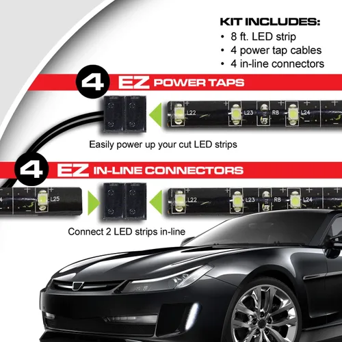 Vista 5 de Pilot Automotive CZ-3093W - Kit de luz LED de tira blanca de 8 pies (12 V)
