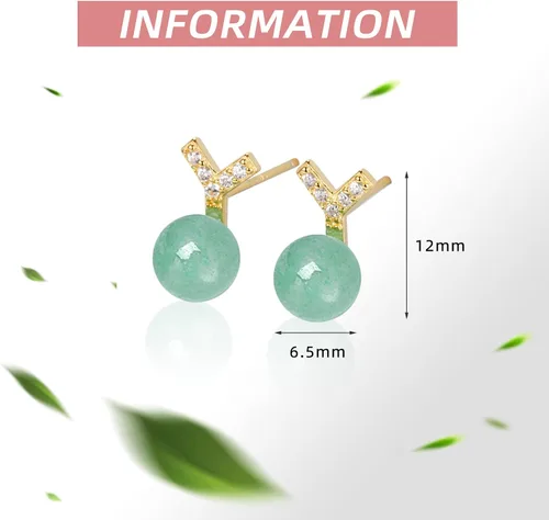 Vista 24 de Jade Earrings Studs,Green Jade Earrings for Women,925 Sterling Silver Earrings Studs for Sensitive Ears,Handmade Jade Earrings for Birthday